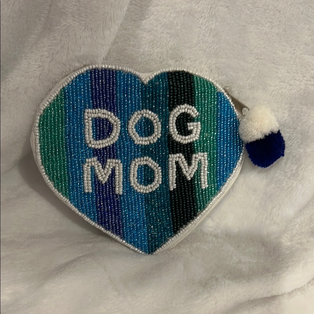 Beaded Heart 'Dog Mom' Zipper Pouch